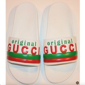 Gucci Men's Original Web Leather Slides Sandals Shoes